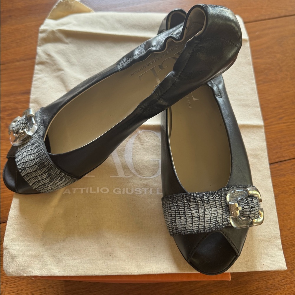 Attilio Giusti Leombruni Black Flats with Silver Accents